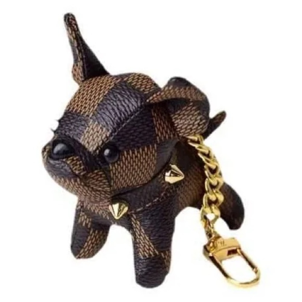 Luxury Brown Checkered Dog Keychain